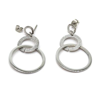 China 2021 New Design Environmental Friendly Wholesale Stainless Steel Dangle Double Drop Earrings Circle Earrings Jewelry for sale