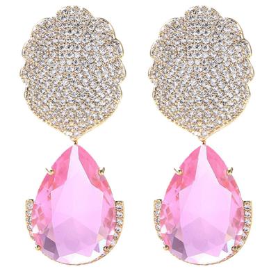 China New Vintage Environmental Friendly Fashion Flower Crystal Lady Earrings Real Solid Gold Plating Round CZ Stone Earrings for sale