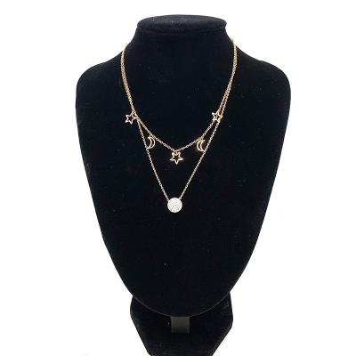 China 2021 Environmental Friendly New Design Gold Stainless Steel Link Chain Moon Star Pendant With Crystals Necklace Women Fashion Jewelry for sale