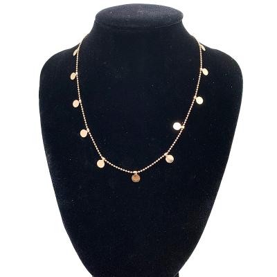 China Wholesale New Environmental Friendly Fashion Women Classic Design Metal Piece Small Round Pendant Gold Plated Chain Necklace For Girlfriend for sale