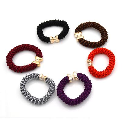 China Environmental Friendly Random Mix Colors Simple Autumn Winter Korean Polyester Elastic Hair Band Solid Color Christmas Hair Rope Women for sale