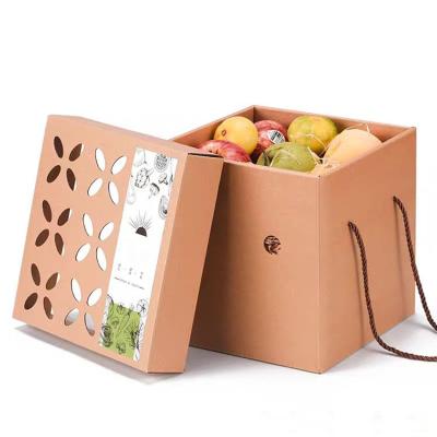 China Recyclable Portable Corrugated Paper Bag Packaging Cardboard Box With Handle Fruit Food Wrapping Paper Custom for sale