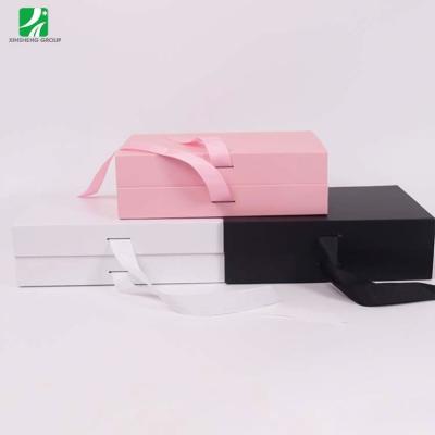 China Hot Selling 2022 Biodegradable Magnetic Folding Boxes With Ribbon Texture Premium Paper Box for sale