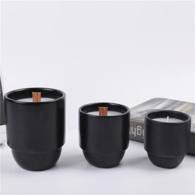 China Free Sample Wedding Home Decor Wholesale Custom Home Decor Modern Elegant Cylinder Black Empty Ceramic Candle Jars For Candle for sale