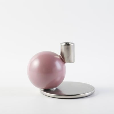 China European simple home elegant ball shape modern art bulk decor pink small candle holder for hotel home weddings for sale