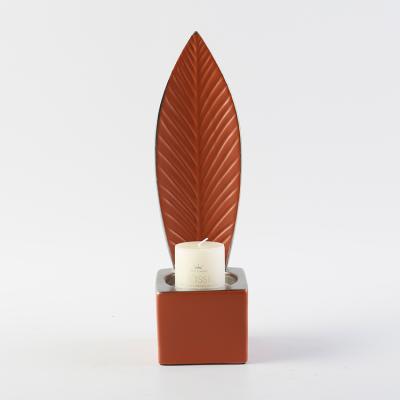 China Customized cheap modern candle holder creative brick red home elegant decor leaf shape for gift for sale