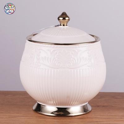 China Promotion Microwavable Porcelain Canister Storage Jars Ceramic Tea Jar With Lid for sale