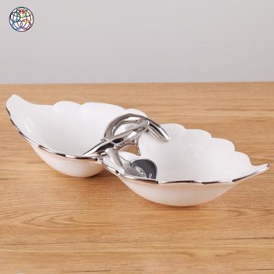 China Sustainable White And Silver Housewear And Antique Porcelain Fruit Plate Home Furnishing Plates Cheap Ceramic Dish for sale