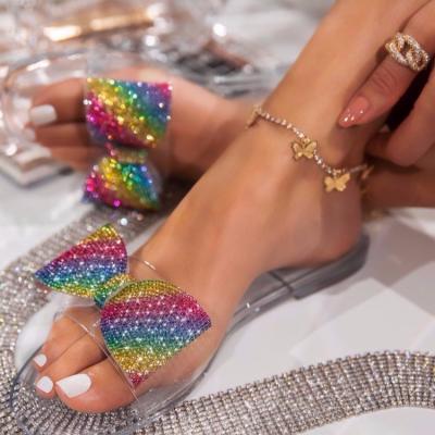 China Daily Fashion Trending Summer Butterfly Clear Rhinestone Flip Flops Jelly Slipper for sale