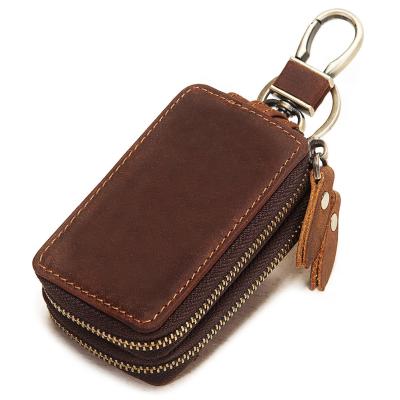 China FANLOSN Waterproof Stretching Real Cowhide Leather Car Key Cover Holder Pouch Wallet Bag Keys Organizer for sale