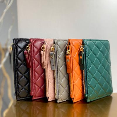 China FANLOSN RFID Fashion Leather Rhombus Small Clips Ladies Wallet Coin Purse for sale