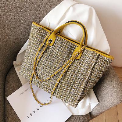 China Fashion FANLOSN Large Capacity Tweed Chains Custom Women Bags Handbags Tote Bag Women Bags for sale