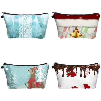 China Fashion FANLOSN Custom Christmas 3D Digital Cosmetic Bag Printing Xmas Wash Bag Sublimation Handbag for sale