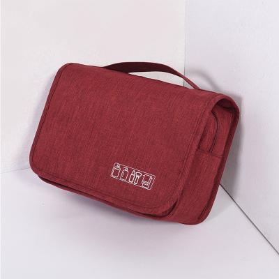 China Custom Fashion LOGO Print Red Cosmetic Bag Travel Makeup Organizer Toiletry Bag with Hanging Hook for sale