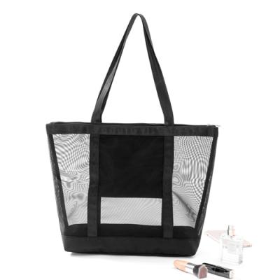 China High Quality Fashion Summer Beach Bag Large Capacity See Through Clear Cosmetic Shoulder Mesh Tote Beach Beauty Makeup Bag for sale