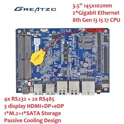 China All Ethernet 2 8th Gen Whiskey Intel Passive Cooling CPU Lac-U Based 4 RS232 + 2 RS485 Industrial Mainboard 3.5 Inch for sale