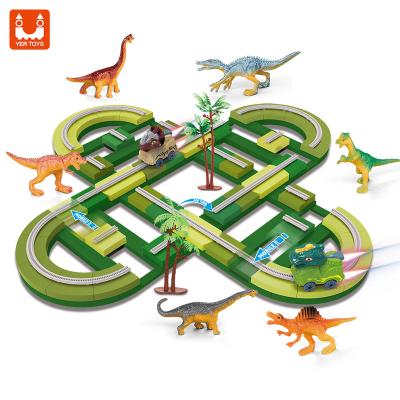 China Eco-friendly 158PCS Cloverleaf Dinosaur Track Race Car Railway Slot Toys Educational DIY Kids Gifts Assemble Blocks Track Car for sale