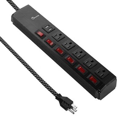 China Hot Sale 6 Outlet Metal Power Strip Surge Protector Individual Switch For Residential for sale