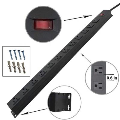 China Impact-resistance USA 12 outlet metal power strip with braided power cord for sale