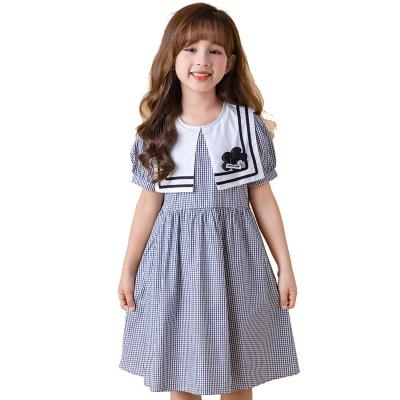 China New style new style girls' dress summer short sleeve plaid dress navy academy style fashion washable for sale