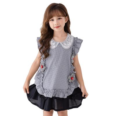 China Breathable Girl Clothing Sets Summer New Fashion Foreign Style Children's Plaid Jacket Skirt Two-piece Set Girl Clothing Sets for sale