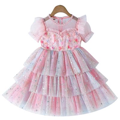 China 2020 New Washable Girls Dress Princess Dress Rainbow Cute Cake Dress Paggy Shirt Summer Style Children for sale