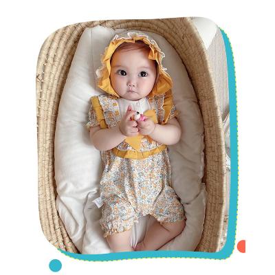 China Breathble Cotton Overalls Bowknot Romper Summer Floral Korean Style Infant Cozy Baby Romper Breathble Short Baby Romper for sale