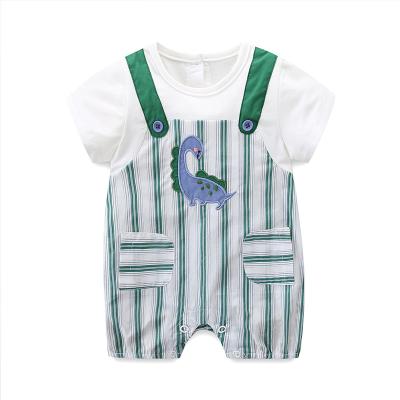 China Breathble Baby Romper Cozy Cute Striped Strap Jumpsuit Short Sleeve Baby Romper For Summer Baby Boy Infant for sale