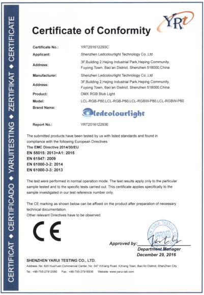 CE - Shenzhen Ledcolourlight Technology Co., Ltd.