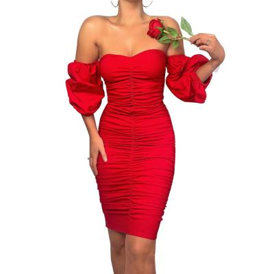 China Anti-Wrinkle Women's Summer Off The Shoulder Half Sleeve Sexy Club Party Cocktail Cocktail Evening Party Red Dresses 2021 Trendy for sale