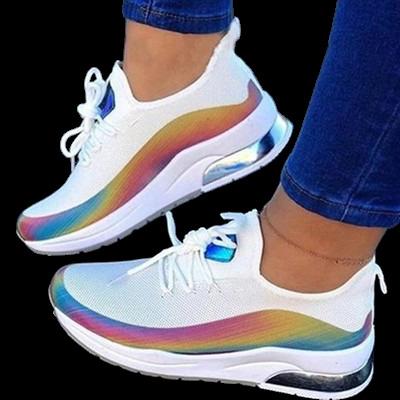 China Large size PU fly weave sports shoes for women 2021 new spring/summer women's shoes deep soled casual single shoes for sale