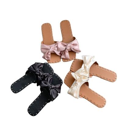 China 2021 Anti-Smell New Arrivals Summer Fish Mouth Ruffles Bow Ribbon Plus Waist Strap Lady Flip Flops Flat Causal Sandals Shoes Women's Sandals for sale