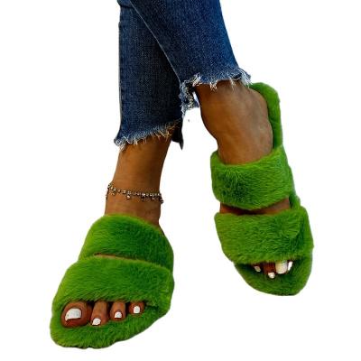 China Wholesale 2021 Summer Fashion Ladies Faux Fur Comfort Eva Wholesale Fashion Women Teddy Bear Slippers Furry Casual Sandals Flat Shoes for sale