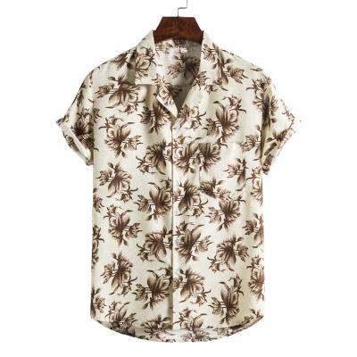 China 2021 New Arrivals Anti-Shrink Tropical Hawaiian Short Sleeve Floral Print Cotton Canvas Plus Size Casual Vacation Beach Dating Shirt Men for sale