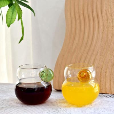 China Home Steak Juice Bucket Table Decor Cute Espresso Cups Plant Glass Ball Handle Squash Coffee Cup Tea Water Cup Saucer for sale