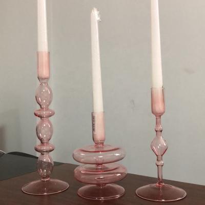 China Creative elegant pink glass centerpiece for wedding home decor; Candlestick Glass Stand Glass Vase Plant for sale