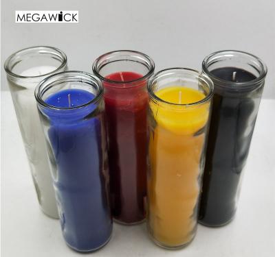 China Factory scented 7 day candles in round pillar glass jar, cheap religious candles for sale