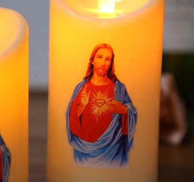 China 360pcs Free Shipping Cylinder LED Flameless Jesus The Virgin Mary Candle For Christmas And Religion / Flameless Flickering Pillar Candle for sale