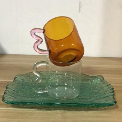 China 2021 newest color cute glass drink cups with special creative handle; Water Mugs mug mugs for home decoration for sale