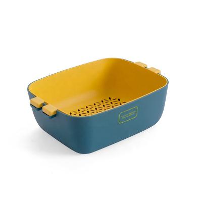 China Nordic Creative Multifunctional Freshness Preservation Drain Basket Household Kitchen Double Layer Color Contrast Thickened Fruit Basin Storage Basket for sale