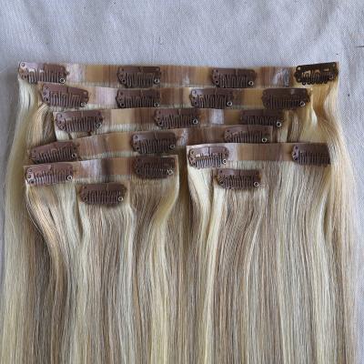 China Highest Quality PU Silky Straight Pulled Skin Seamless Double Wave Clip In Hair Extensions 18