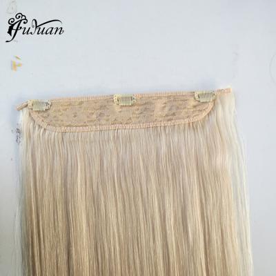 China Hot Selling Silky Straight Wave Remy Double Drawn Clip In Human Halo Hair Extension for sale