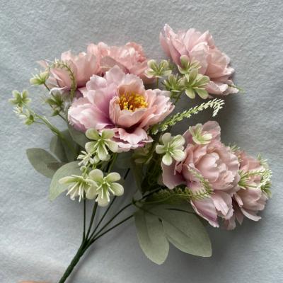 China Beautiful High Quality Colorful Artificial Flower Peony Bouquet Artificial Flowers 6 Head Silk Roses Wedding Bouquet for sale