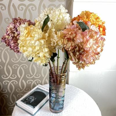 China Hot selling high quality simple home hydrangea 64cm burnt edge simulation flowers hydrangea branch beautiful colorful plant wedding decoration for sale