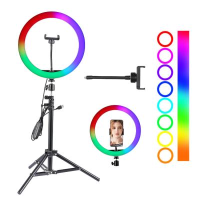 China Video Studio Shooting Selfie Right Light with 50cm Stand ABS PC Black Color 10 inch RGB Dimmable Selfie LED Ring Lamp for sale