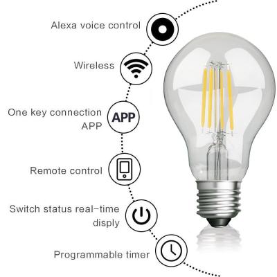 China Smart Hotel 7W Wifi Light Bulb E27 Edison Lamp LED Filament Lamp Work With Alexa Google for sale