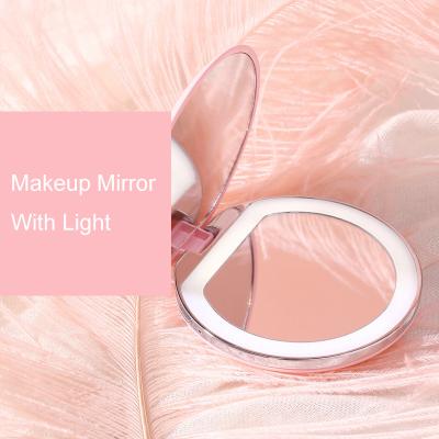 China Mini Pocket Mirror With Light Vanity Travel Makeup Rechargeable Magnifying Mirror With LED Lights for sale