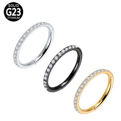 China FASHIONABLE ASTM F136 G23 Titanium Hinged Segment Circle Nose Ring, Clicker Earring with Zircon for sale