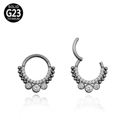 China G23 Titanium TRENDY 3 CZ and Blaze Circle Cartilage Earring Set Side Hinged Balls Segment Nose Ring for sale