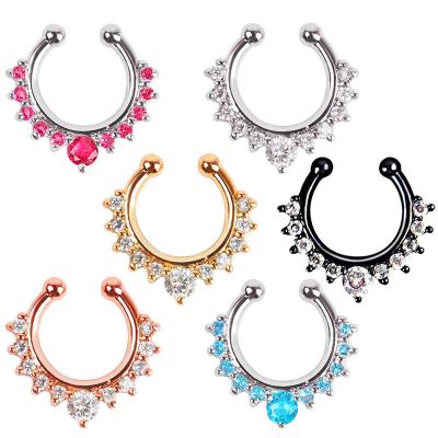 China Punk Stainless Steel Non Pierced Clip On Circle Lip Ear Septum Nose Ring Fake for sale